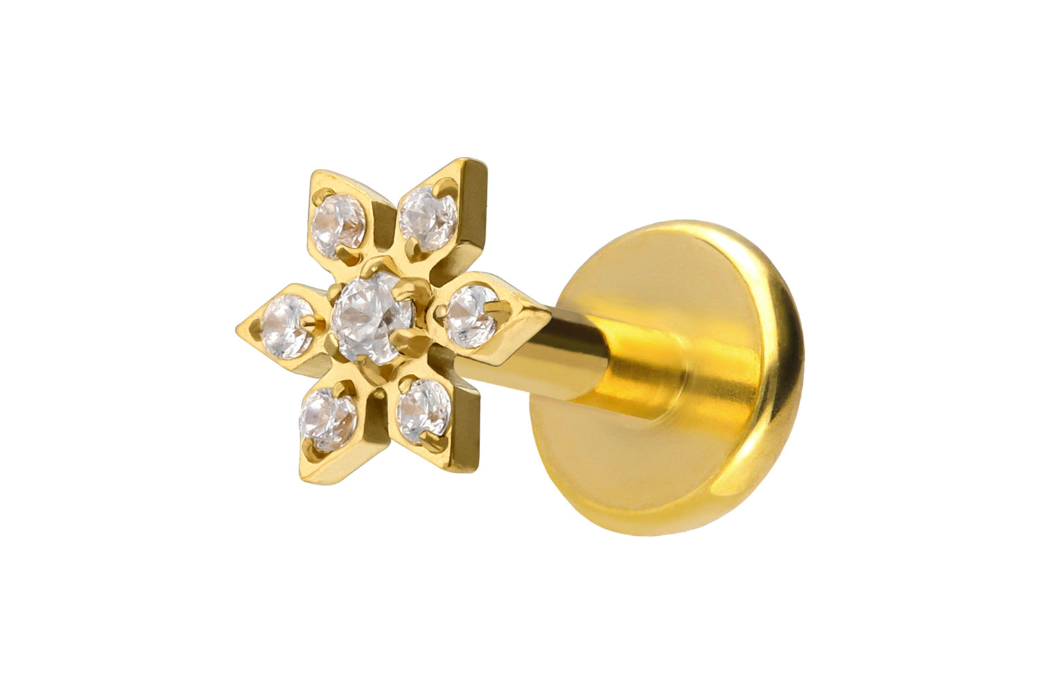 Titan Labret Piercing mit Push Fit KRISTALLBLUME